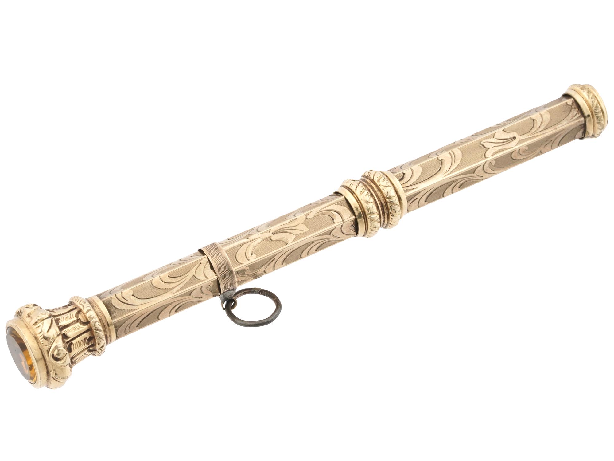 14K GOLD MECHANICAL PENCIL W CITRINE TOP ACCENT PIC-1